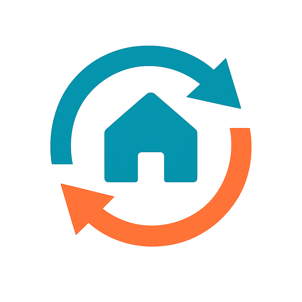 Regenerative Loopworks logo – circular arrows around a home icon